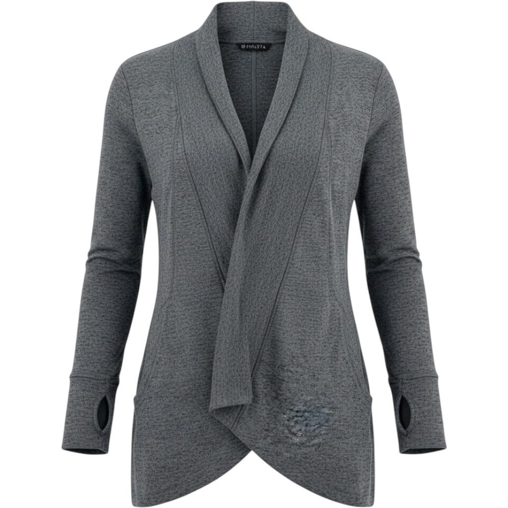 Athleta Pranayama Wrap Cardigan Gray Heather Open Front Thumbhole Pockets Medium